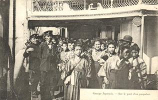 Japanese group on the deck of a ship, folklore (EB)