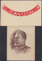 cca 1950 "Éljen Sztálin" feliratú kisméretű propagandaplakát, Sztálin kisméretű nyomtatott arcképe