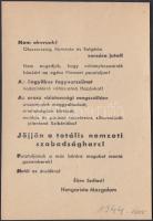 1944 "Jöjjön a totális nemzeti szabadságharc!" A Hungarista Mozgalom röplapja
