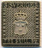 DN "Világ bélyegcsodái / Svéd Királyság 1855. 3S" aranyozott Cu emlékérem tanúsítvánnyal (...