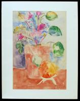 Fonyódi Kálmán (1936-): Csendélet. Akvarell, papír, jelzett, paszpartuban, 28×40 cm