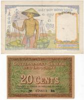 Francia-Indokína 2 klf régebbi bankjegy T:2+ Csak egyszer hajtva!