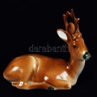 Zsolnay kézzel festett porcelán szarvas, hibátlan, jelzett, 12x11 cm