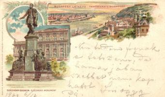 Budapest, Széchenyi szobor, gőzhajó floral litho (fa)