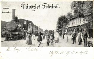 Feled, vasútállomás, gőzmozdony / railway station, locomotive (EM)