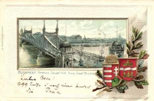 Budapest, Ferenc József híd, címer, aranyozott Emb. litho (EB)