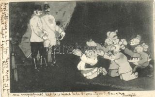 Wilhelm II and Franz Joseph with royal beggers, caricature, humour (EK)