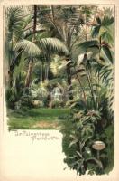 Frankfurt, Im Palmenhaus / palm trees, house litho (EK)