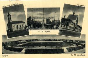 Budapest XXI. Csepel, Weisz Manfréd gyár, Sporttelep, Római katolikus templom, Városháza (Rb)