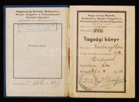 1948 A Magyarországi Bőröndös, Bőrdíszműves, Nyerges, Szíjgyártó és Rokonszakmabeli Munkások Egyesületének tagsági könyve, tagdíjbélyegekkel