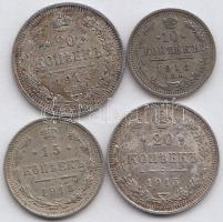 Oroszország 1913-1915. 10k Ag + 15k Ag + 20k Ag (2x) T:2 Russia 1923-1915. 10 Kopeks Ag + 15 Kopeks Ag + 20 Kopeks Ag (2x) C:XF