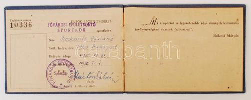 1956 A Fővárosi Épületbontó Sportkör tagsági könyve tagdíjbélyegekkel