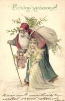 Christmas, Santa Claus, angel litho