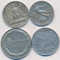 Olaszország 1919-1940. 20c + 50c + 1L + 1928R 5L "III. Viktor Emánuel" Ag T:2- Italy 1919-1940. 20 Centesimi + 50 Centesimi + 1 Lira + 1928R 5 Lire Ag "Vittorio Emanuele III" C:VF
