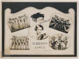 cca 1930-1940 Foto Magari: Ilosway Girls, akrobaták, pecséttel jelzett, feliratozva, kép felülete foltos, 23x17 cm