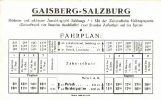 Salzburg, Gaisbergbahn Zahnradsystem / railway system, timetable on the backside (non PC)