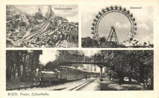 Vienna, Wien II. Prater, Liliputbahn, Riesenrad, Hochschaubahn / amusement park, ferris wheel, train