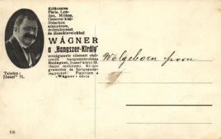 Budapest IX. Üllői út, Iparművészeti múzeum, Valéria kávézó, hátoldalon Wágner Hangszer-Király reklá...