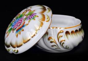 Herendi Viktória mintás bonbonier, kézzel festett, hibátlan, jelzett, d: 10 cm