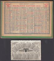 1931-1955 2 db kártyanaptár-Gróf Apponyi Albert Poliklinika naptára, fotóeljárással készült 1955-ös katonai repülős kártyanaptár