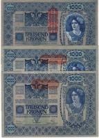 Korona tétel 1902. 1000K (3x) piros "Deutschösterreich" fny-sal T:II+ Csak egyszer hajtva, 1916. 1K fekete "Deutschösterreich" fny-sal T:I, 1917. 2K "Deutschösterreich" fny-sal T:I, 1922. 2K + 100K T:I