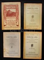 1912-1924 5 db turisztikai kiadvány: a Turisták lapja 4 lapszáma (XXIV. évf. 5. [1912], XXVIII. évf. 6. [1916], XXXVI. évf. 7-9. [1924]), valamint a Turistaság és alpinizmus c. folyóirat 1 lapszáma (V. évf. 1. [1914]). Utólag ragasztott papírkötésben, egyébként jó állapotban.