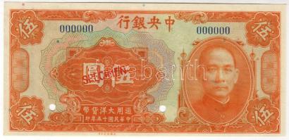 Kína/Central Bank 1926. 5$ Minta "00" T:I