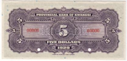 Kína/Provincial Bank of Kwangsi 1929. 5$ Minta "00" T:I