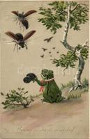 Pentecost, Frog with May bug Emb. litho (Rb)