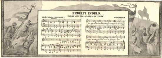 Erdélyi induló / Transylvanian military song, soldiers, irredenta, folding card (fa)