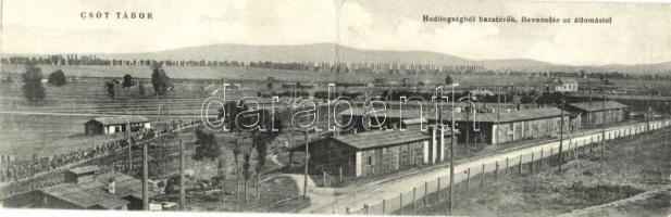 Csót, tábor, hadifogságból hazatérők bevonulása az vasútállomásról panoramacard