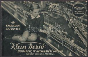 cca 1935 Klein Dezső 49. karácsonyi árjegyzéke, Märklin és egyéb mechanikai játékokról