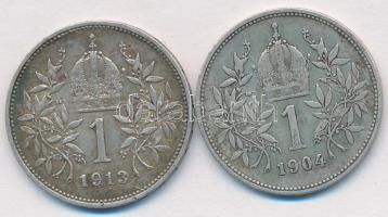 Ausztria 1904-1913. 1K Ag (2x) T:2-,3
Austria 1904-1913. 1 Corona Ag (2x) C:VF,F