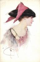 Lady with hat, M. Munk Nr. 1131. artist signed