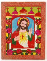 Jelzés nélkül: Erdélyi festett üveg ikon, keretben 38×28