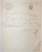 1867 Díszes fejléces levél arany csillogású tisztával írva, rajtva fehér papírú 7kr illetékbélyeg (50000++)