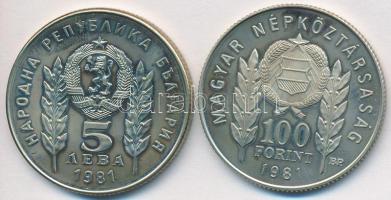 1981. 100Ft + 5L magyar-bolgár közös kiadás "Bulgária 1300 éves" T:PP Eredeti tokban, tanúsítvánnyal!