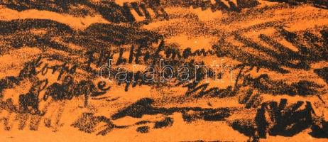 Pór Bertalan (1880-1964): Magányos fa. Litográfia, papír, jelzett a dúcon, üvegezett keretben 29×34 ...