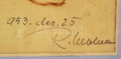 Rezes Molnár Lajos (1896-1989): Női akt. Kréta, papír, jelzett, üvegezett keretben 26×38 cm