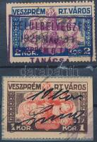 1920-1921 Veszprém városi illetékbélyeg 10K/1K, 10K/2K