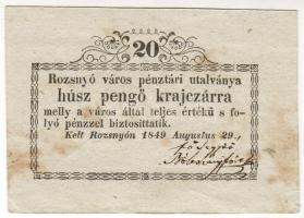 Rozsnyó 1849. 20kr T:II+ Csak egyszer hajtva, foltos