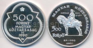 1990. 500Ft Ag + 500Ft Ag "Mátyás király" pár dísztokban tanúsítvánnyal T:PP