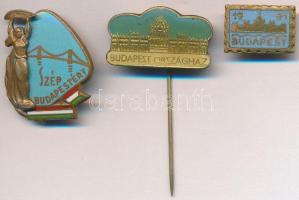 1961. "Budapest" zománcozott fém jelvény + DN "Szép Budapestért" zománcozott fém jelvény + DN "Budapest Országház" zománcozott fém kitűző. Szign.:Rempo Liptov T:2,2-