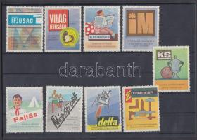 9 db újságokat népszerűsítő levélzáró (IM, Világ Ifjúsága, Népsport, Pajtás stb.)