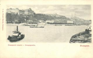 1899 Budapest, Duna part, gőzhajók, kiadja Divald Károly (EB)