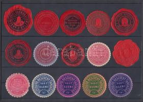 15 db pecsétbélyeg (Aradmegyei Takarékpénztár, Kunhegyesi Takarékpénztár, Angol Osztrák Bank stb.)