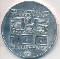 Ausztria 1974. 100Sch Ag "Innsbruck - XII. téli olimpia / Lesikló sánc" T:2  Austria 1974. 100 Schilling Ag "Winter Olympics Innsbruck / Ski take-off ramp" C:XF