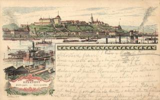 1897 Budapest, Jobb part, csónakok, gőzhajók s: Morelli, Dörre T. Ga.