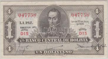 Bolívia 1928. 1B felülbélyegzéssel T:II- (tűlyukak) Bolivia 1928. 1 Boliviano with overprint C:VF (needle holes)