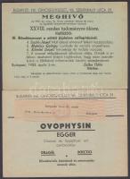 1933 Bp., 2 db meghívó a Budapesti Kir. Orvosegyesület rendes tudományos ülésére